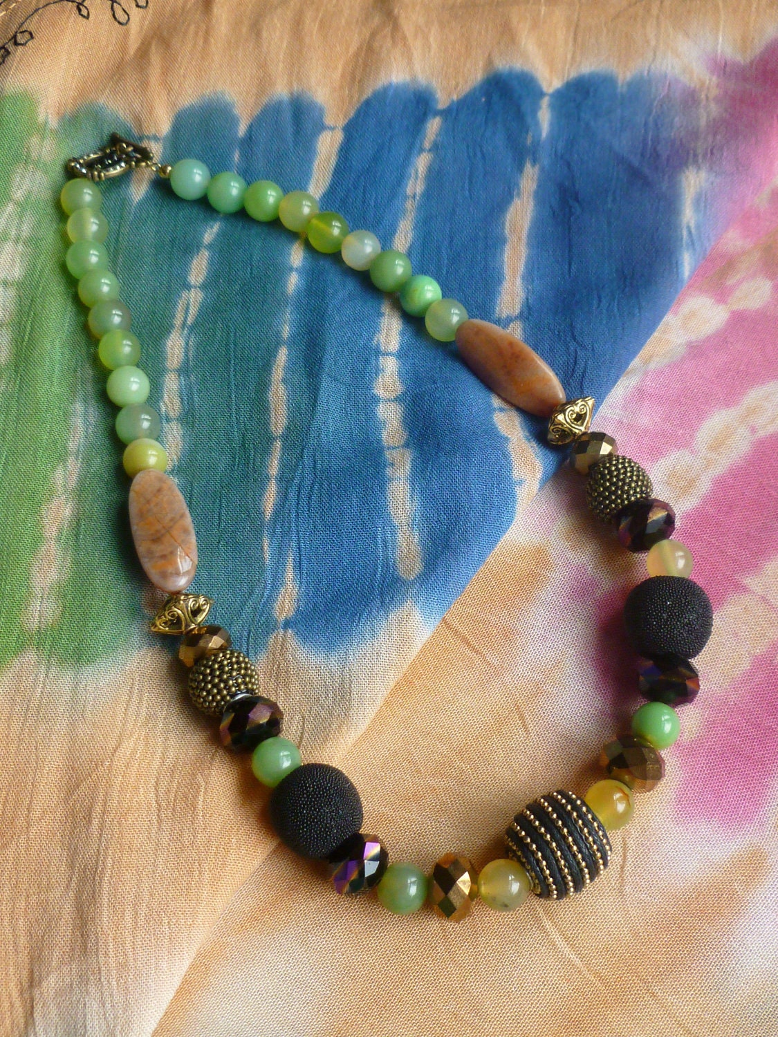 Multi Green and Chocolate Crystal Necklace