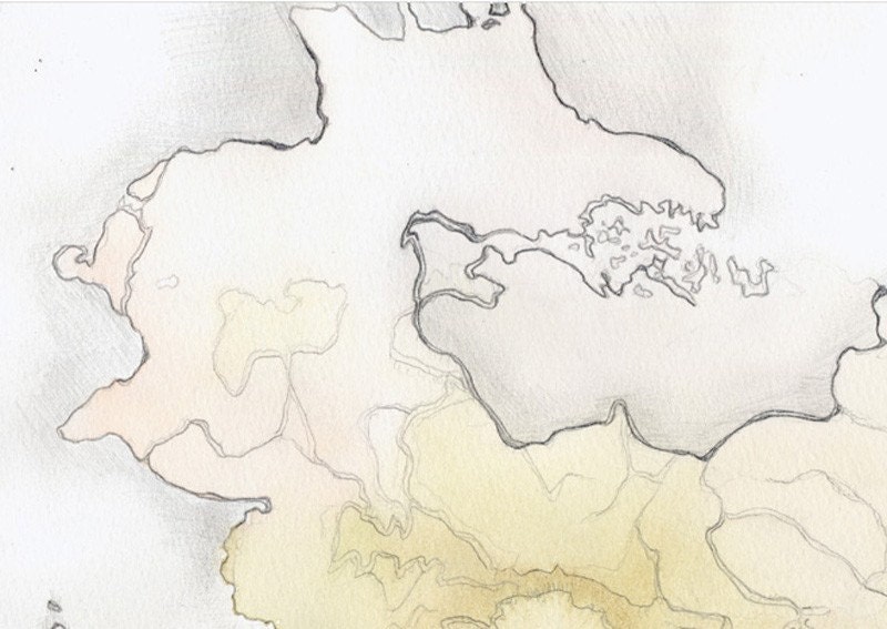 Map art print, fantasy, pale yellow white, Dragon Island (unmatted) - tahliaday