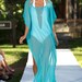Long Draped Sheer Coverup with Short Sleeves and Optional Belt, Additional Colors Available