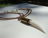 HUNTER---feminine white tusk and bullet shell necklace---Free Shipping