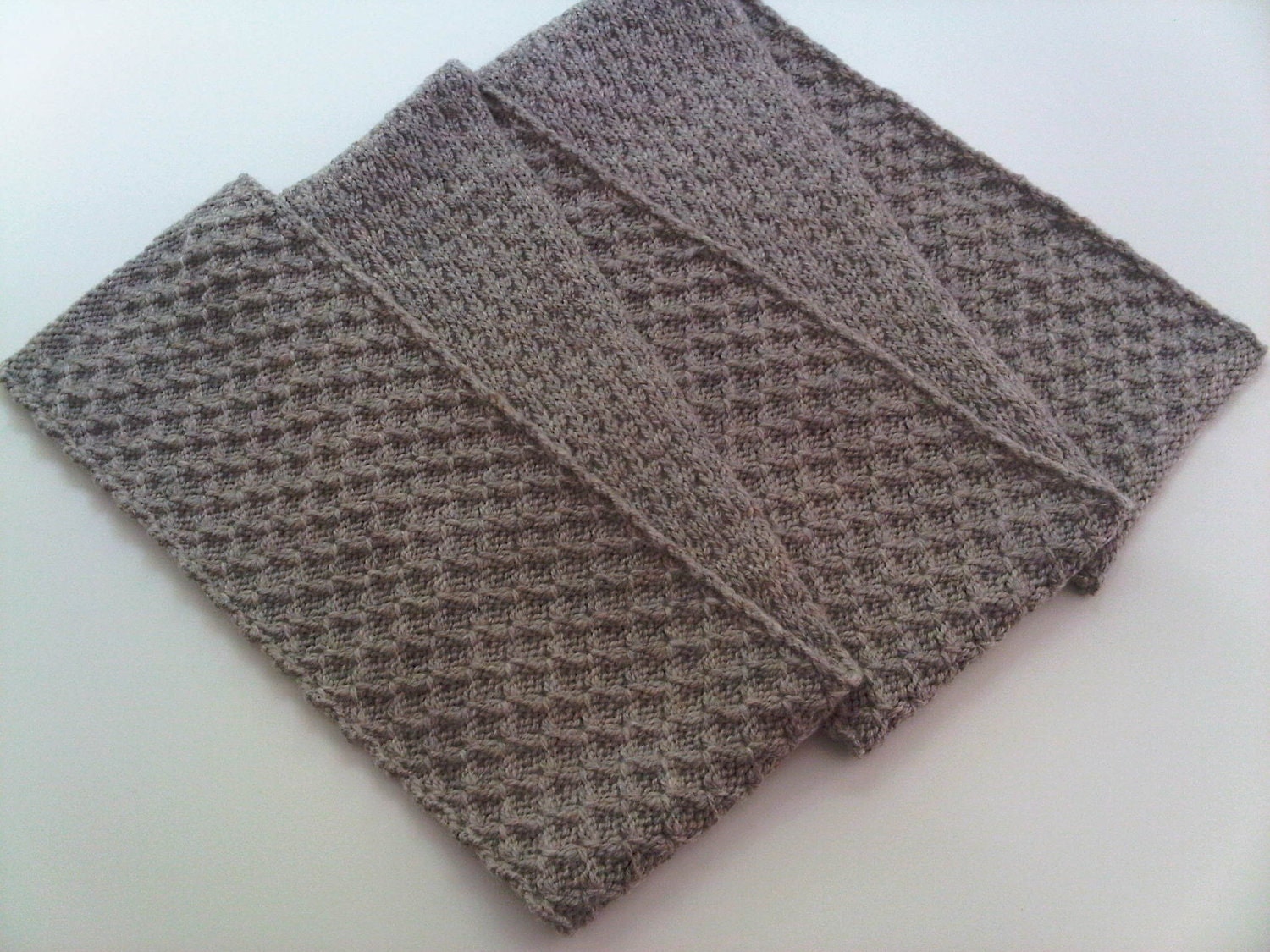 Natural beige colored scarf, knitted chunky textured lace, 100 percent wool