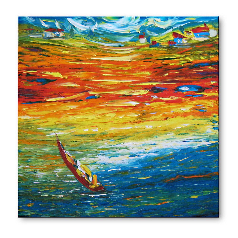 South Coast - FREE SHIPPING - Large Original Oil Painting Canvas Palette Knife - ready to hang  impasto painting