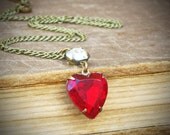 Valentine Red Heart Necklace, Ruby, Crimson