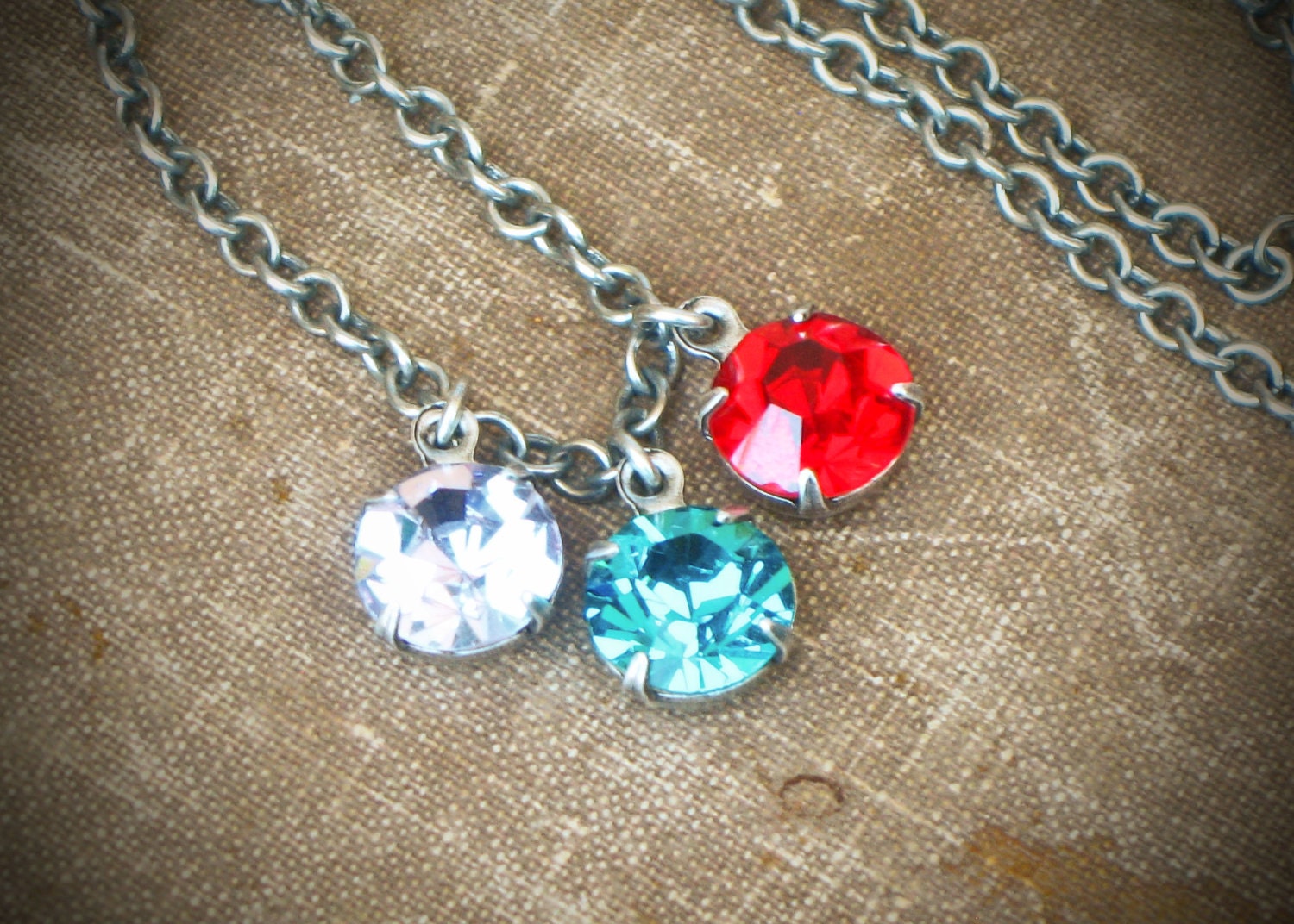 Personalized Mother's Charm Necklace, Mother's Day, Birthstone, Three Stones