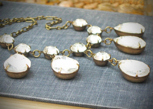 Vintage Rhinestone Necklace, Bridal Wedding Jewelry, Crystal Edwardian