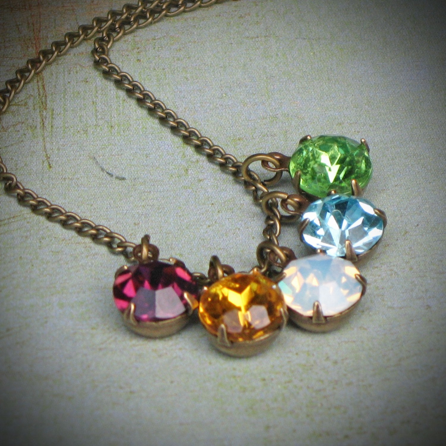 Mother's Necklace, Charm Style, Vintage Rhinestone, Five Stone, by rewelliott on Etsy