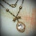 Vintage Rhinestone Necklace, Edwardian Jewelry, Antiqued Brass, Crystal