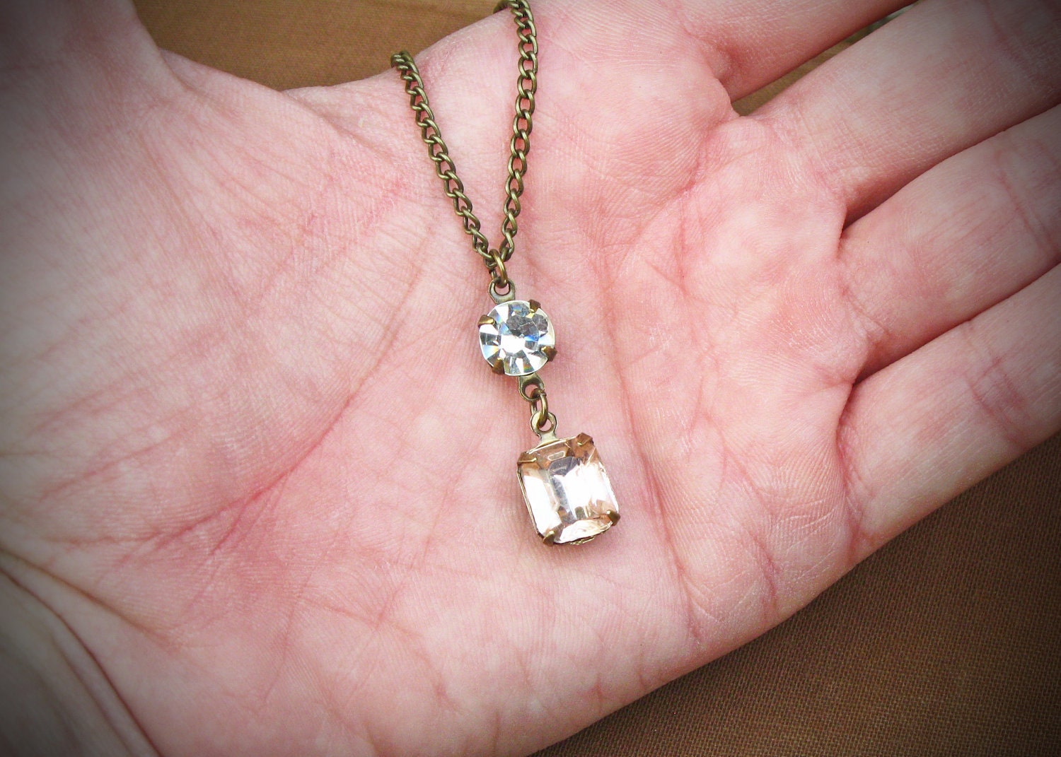 Vintage Rhinestone Necklace, Blush, Pink, Peach, by rewelliott on Etsy