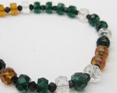 Vintage 20s Czech Crystal Faceted Emerald Green Topaz Yellow and Black Glass Bead Art Deco Choker Necklace