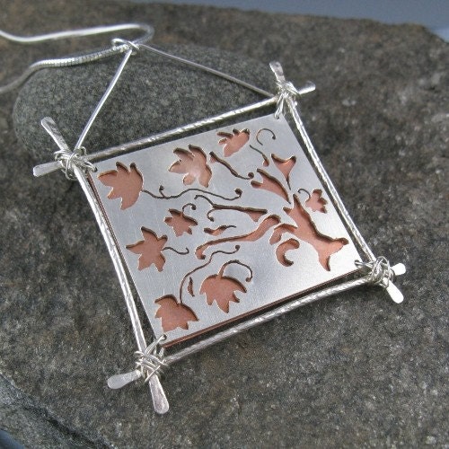 Maple Tree Pendant, Sterling Silver and Copper, Handmade