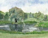 watercolor landscape- Willow Pond- 8x10  print