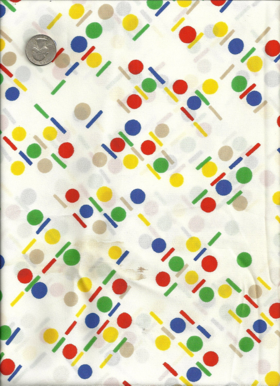 Half Price Dots and Dashes Print Fabric Red, Yellow, Blue and Yellow 1 2/3 Yards Polyester X0063