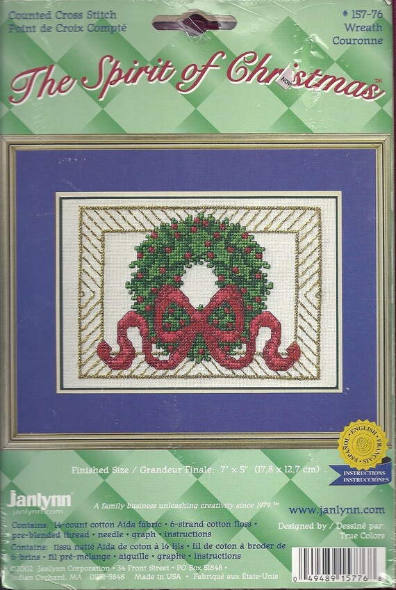 Christmas Counted Cross Stitch Kit Wreath with Bow