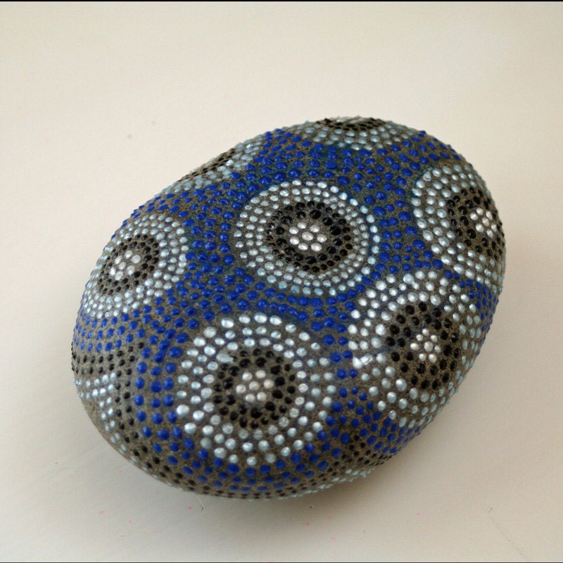 Blue Skies and Dandelions Motif Hand Painted Rock