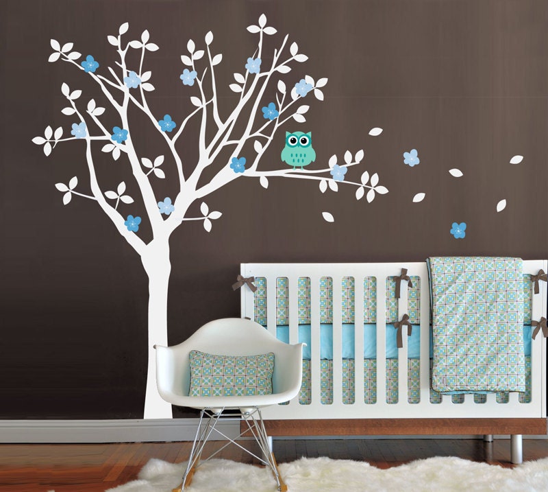 Baby Nursery Vinyl Wall Decals, Tree and Owl Wall Decal Set, Tree Wall Stickers