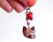 Brown  cute kawaii clay cat - cell phone charm / usb charm