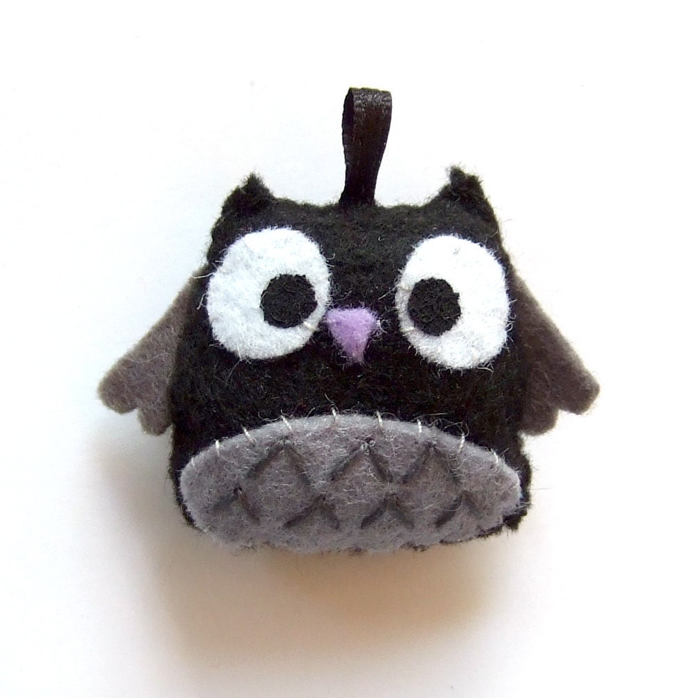 black and grey happy owl keychain  plushie