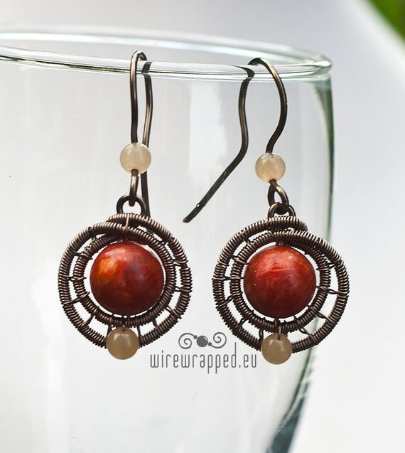 Coral wire wrapped earrings