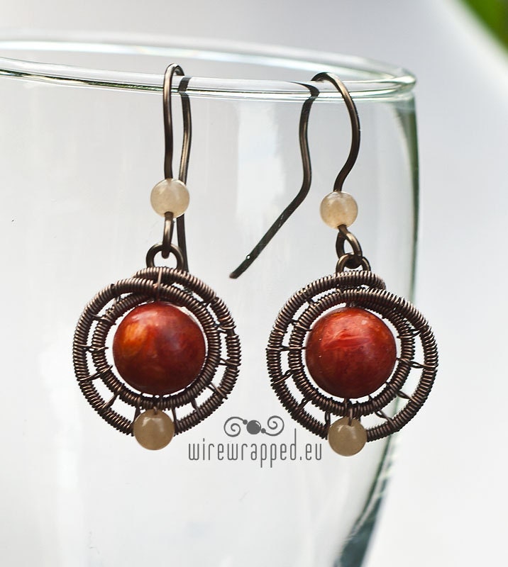 Coral wire wrapped earrings