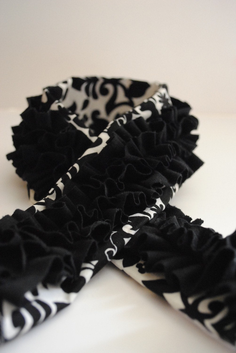 Black tie - Black and White Damask ruffle DSLR Camera Strap Cover
