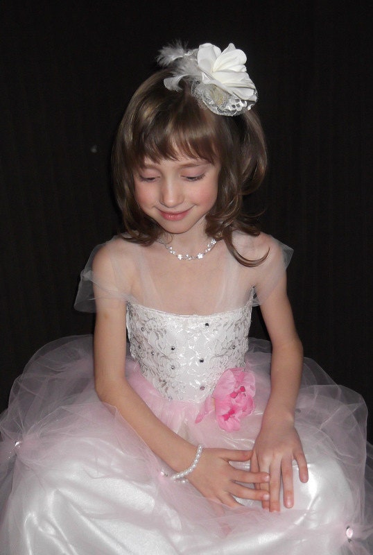 Beautiful ivory and pink tulle tutu dress for a wedding ceremony. Flower girls dress Flower of your choice.