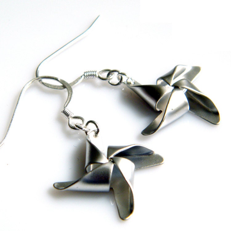 Matte Rhodium Pinwheel Earrings