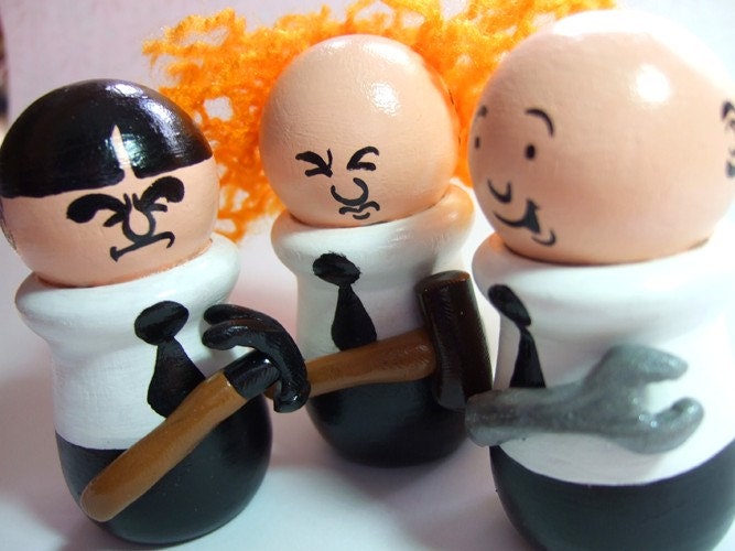 Three Stooges Hand Painted Wood Figure Cake Topper Set