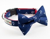 Navy Blue Anchor Dog Bow Tie Collar
