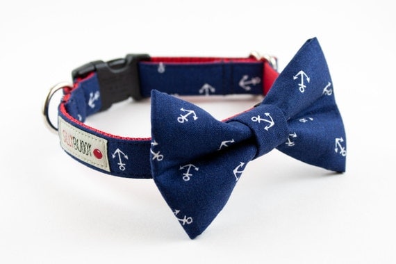 Navy Blue Anchor Dog Bow Tie Collar