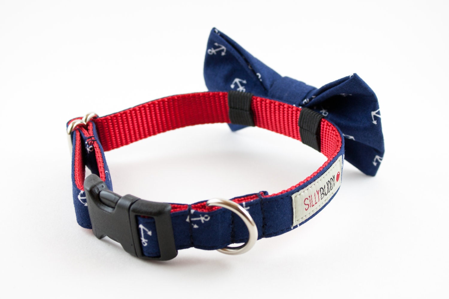 Navy Blue Anchor Dog Bow Tie Collar
