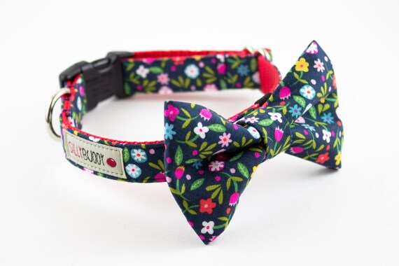 Dainty Wildflowers Floral Bow Tie Dog Collar