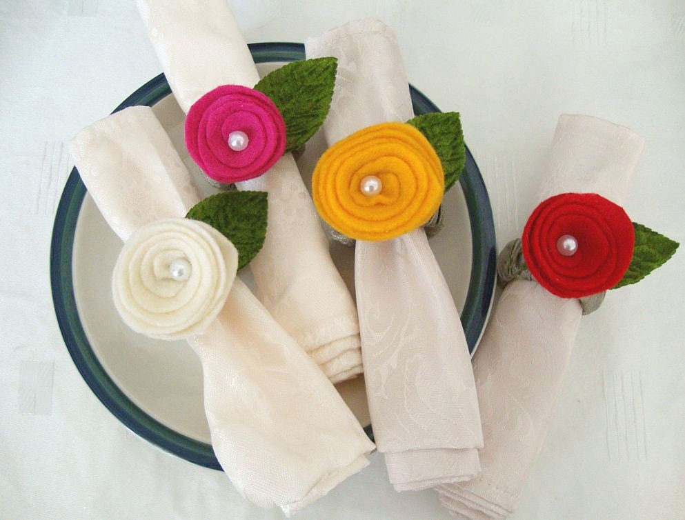 Napkin rings elegant felt flowers your color choice