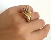 Brass Hand Cocktail Ring, Hand Carved
