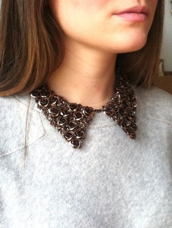 Metal Oxford Collar Bib Necklace with Bronze Aluminum Roses - The Luxe Collar in Bronze