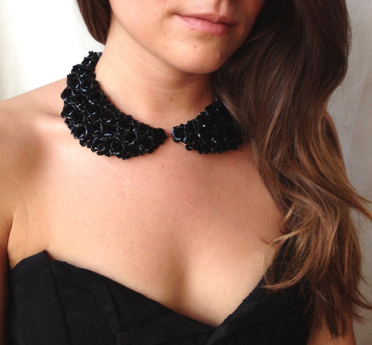 Peter Pan Collar Necklace with Black Roses, the Lucky Collar - as seen in Lucky Magazine September issue