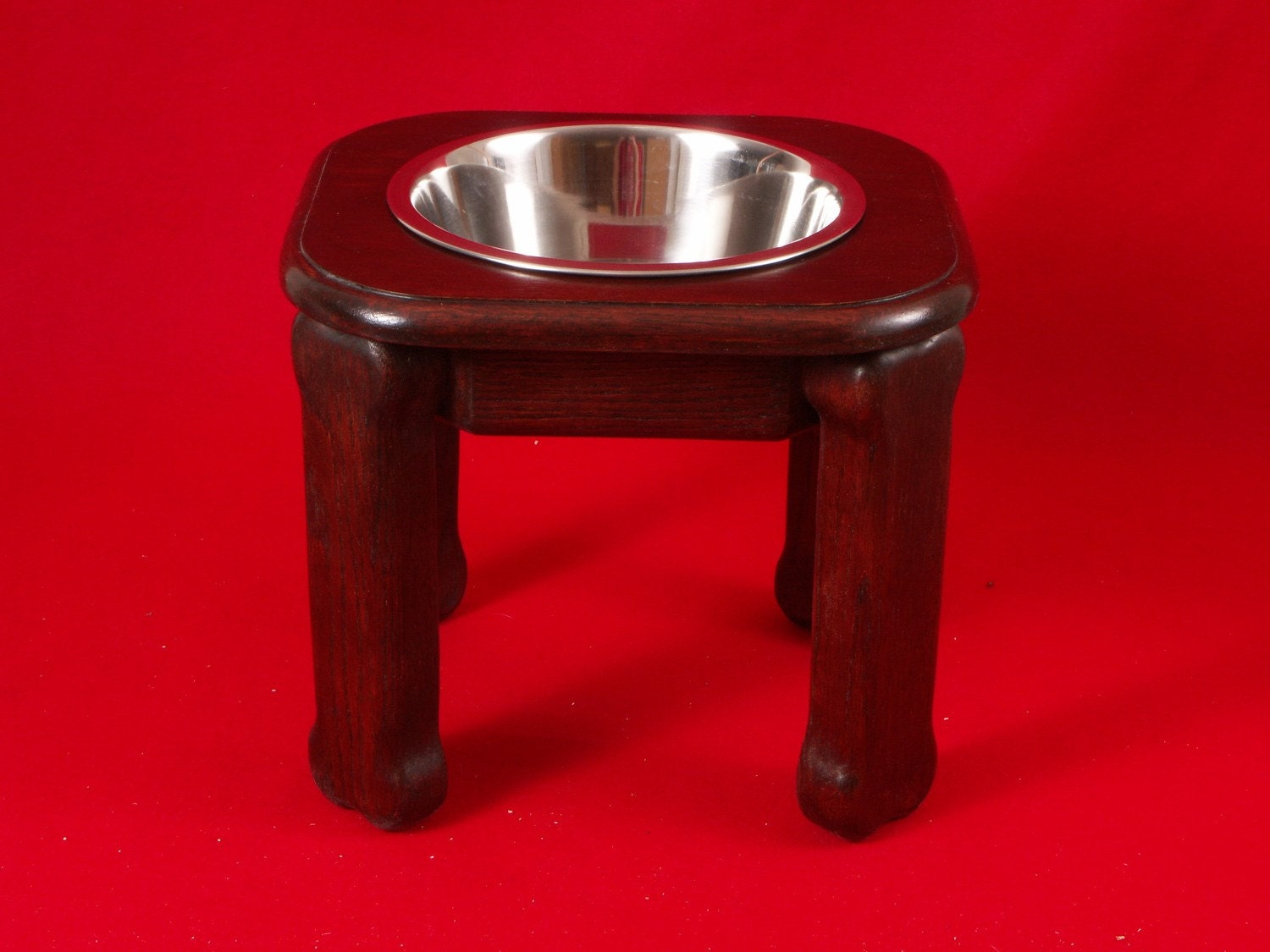 Elevated Large Dog Feeder, Single Bowl, 12 Inchs High, Solid Oak Wood, Two Quart