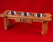 Elevated Dog Feeder Bowl 9 Inch 2 Quart Solid Oak, FREE NAME and STAIN