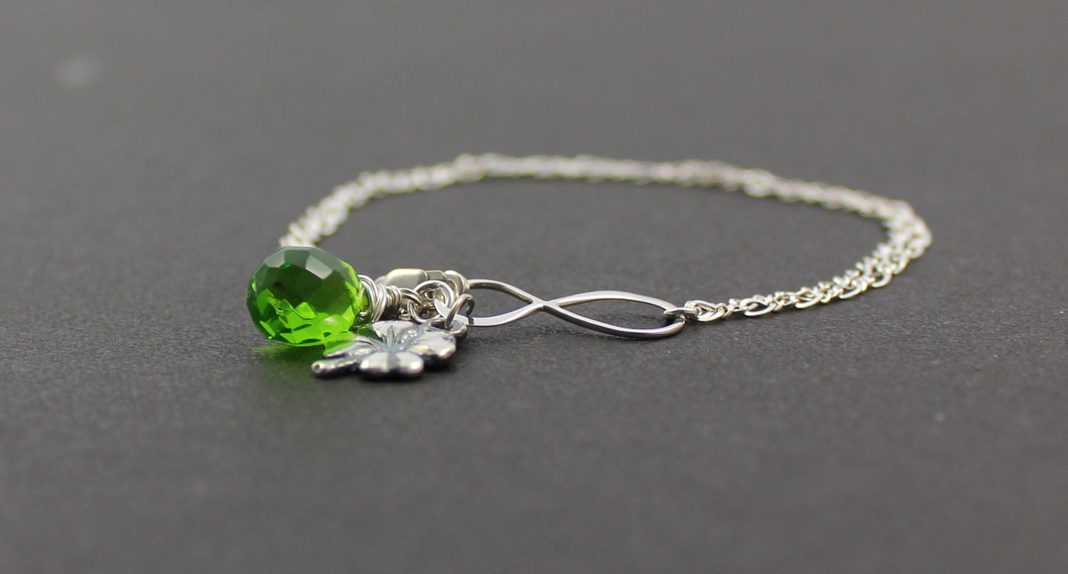 Silver Infinty Irish Luck Bracelet, Wedding Jewelry, Bridesmaid Gifts, Silver Bracelet with Gemstone