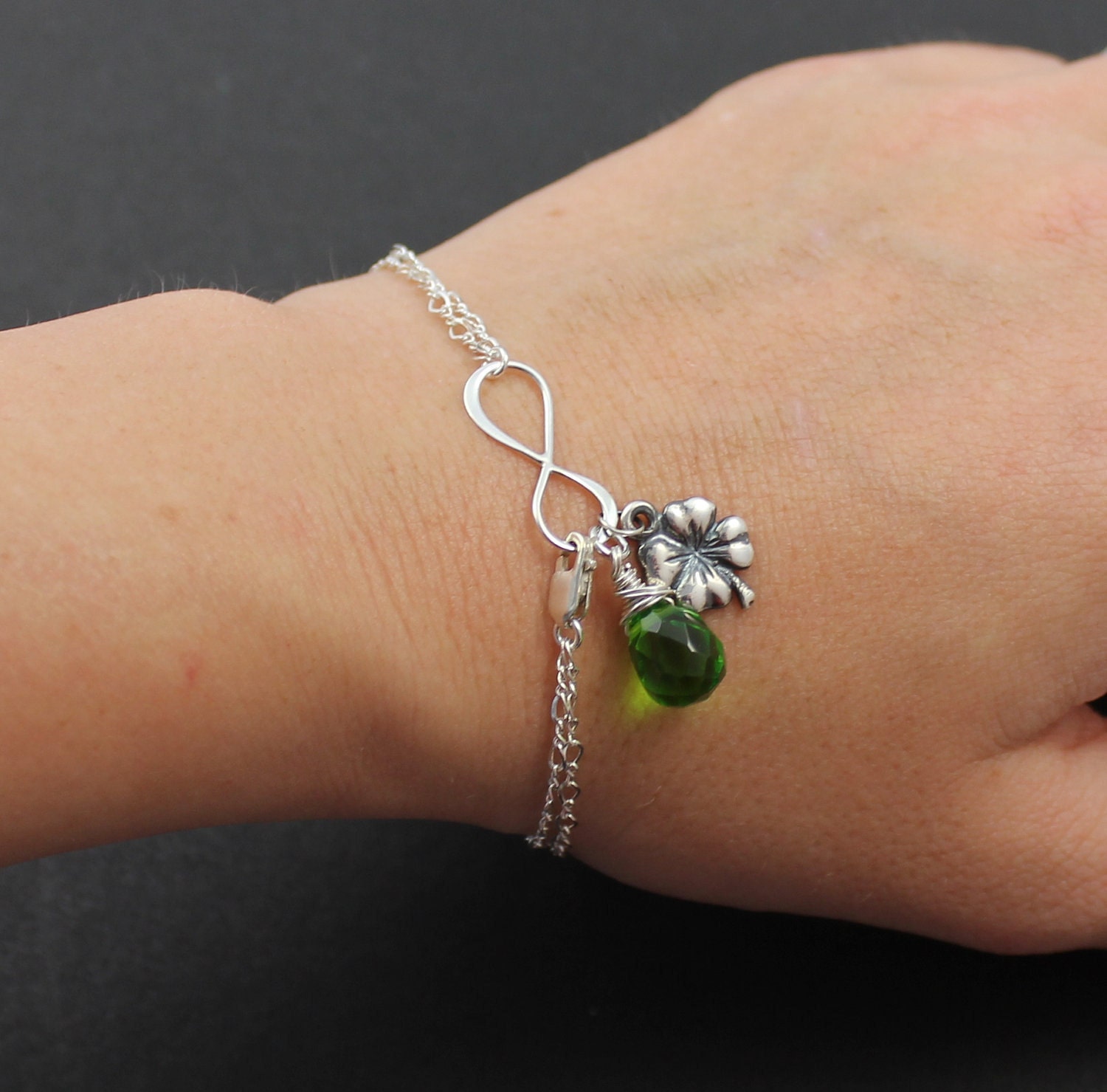 Silver Infinty Irish Luck Bracelet, Wedding Jewelry, Bridesmaid Gifts, Silver Bracelet with Gemstone