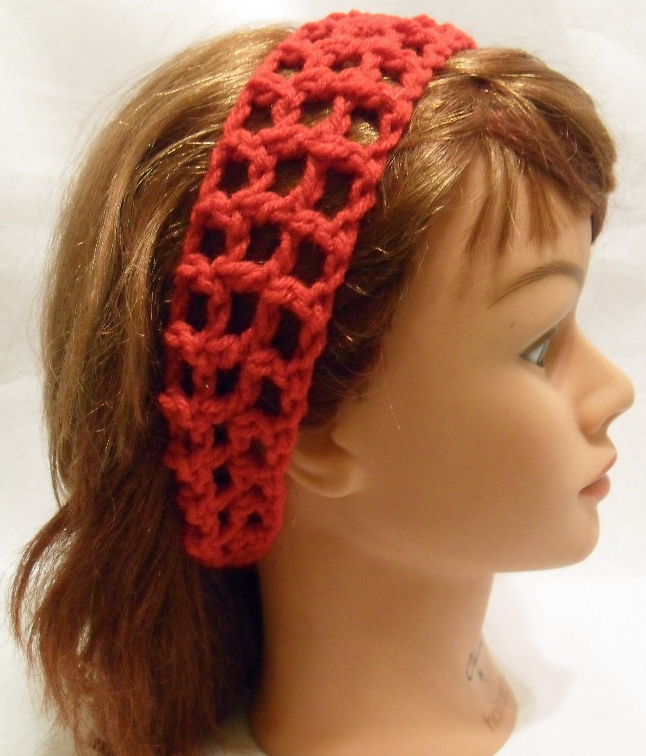 Crochet Mesh Stretch Headband in Red