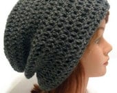 Crochet Slouch Beanie Kendall in Grey Wool