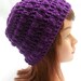 Crochet Ribbed Beanie Hat in Purple Small