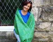 Blue Green Summer Felted Wool Shawl. Gift under 100