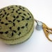 SALE - Pincushion Green Ivy vine curls on light moss green recycled felt handsewn embroidered