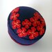 Pin cushion Brilliant red flowers on deep purple recycled felt handsewn embroidered pincushion
