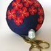 Pin cushion Brilliant red flowers on deep purple recycled felt handsewn embroidered pincushion