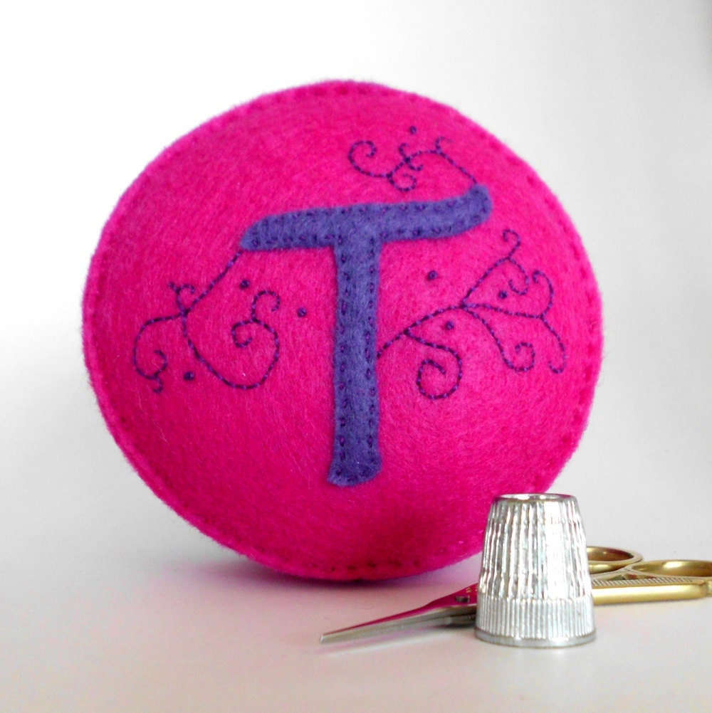Personalized Custom Pincushion - You choose the letter & colours - recycled felt hand sewn pin cushion