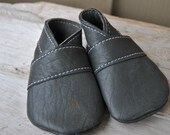Leather Baby Booties Soft Soled Recycled Grey