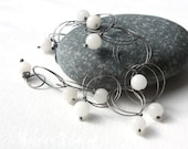 White Jade Bracelet Wire Wrapped Rustic Sterling Silver  - Berries