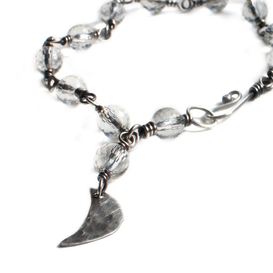 Clear Quartz Bracelet Crystal Sterling Silver  Moon Charm  -   Under the Milky Way